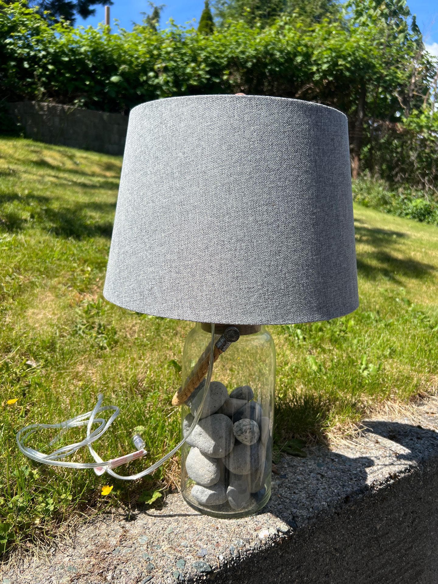Modern Custom-Fill Table Lamp with Grey Drum Shade